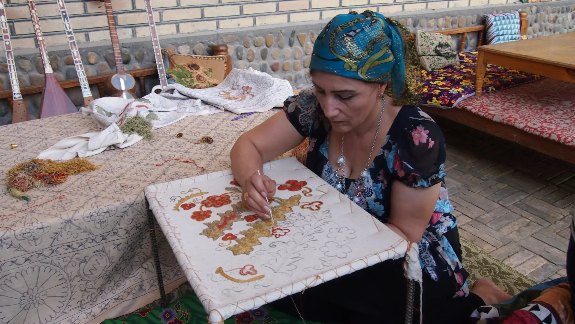 Traditional Uzbek embroidery textiles